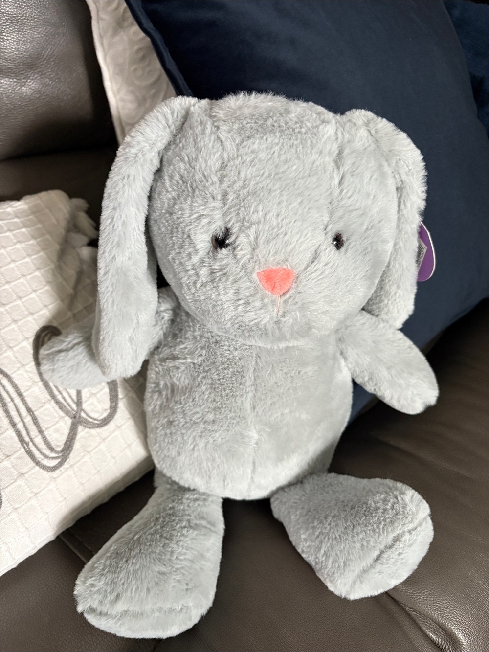 Plush Grey Bunny with Pink Nose - Soft Stuffed Animal